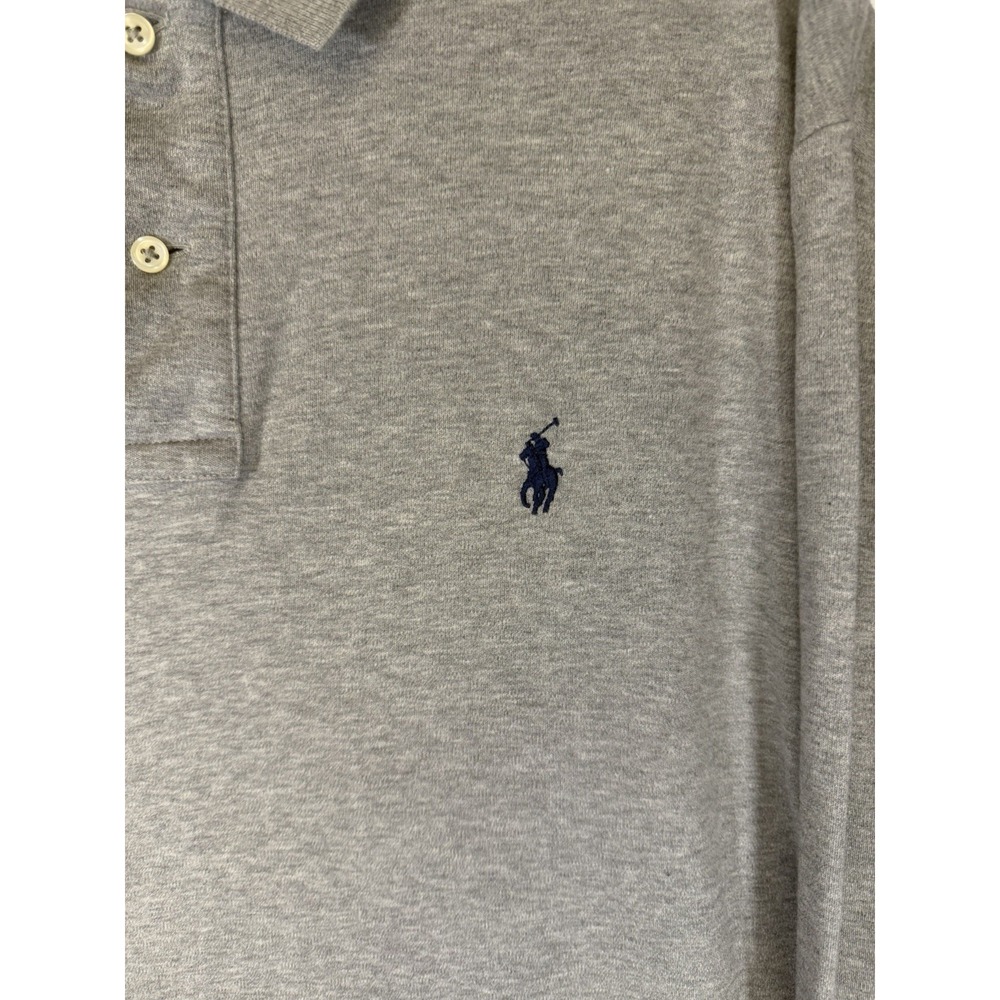 Polo Ralph Lauren Polo Shirt Mens Medium Gray Long Sleeve Cotton Blue Pony Logo - Picture 2 of 7